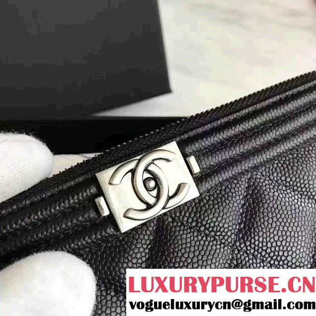 Chanel Grained Calfskin Boy Double Zipped Small Clutch Chain Phone Holder Bag A84069 Black 2016