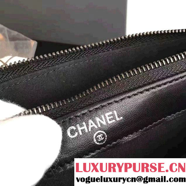 Chanel Grained Calfskin Boy Double Zipped Small Clutch Chain Phone Holder Bag A84069 Black 2016