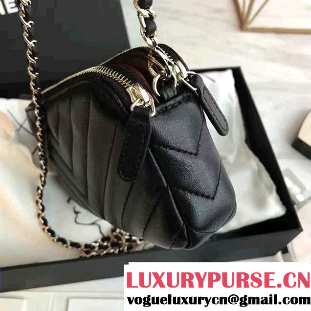 Chanel Chevron Double Zipped Small Clutch Chain Bag A82527 Black 2017