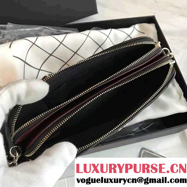 Chanel Chevron Double Zipped Small Clutch Chain Bag A82527 Black 2017