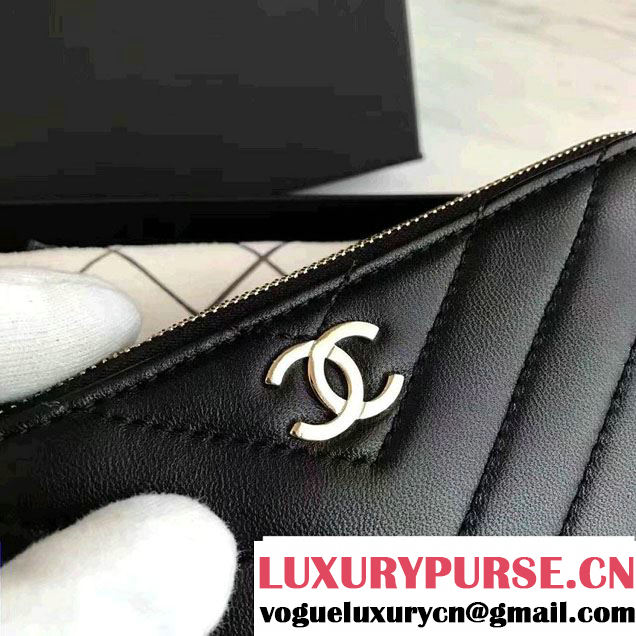 Chanel Chevron Double Zipped Small Clutch Chain Bag A82527 Black 2017