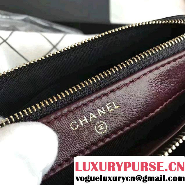 Chanel Chevron Double Zipped Small Clutch Chain Bag A82527 Black 2017