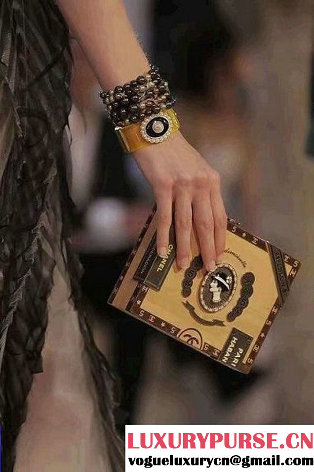 Chanel Wood Havana By Night Cigar Box Kiss-Lock Bag A94644 Cruise 2017