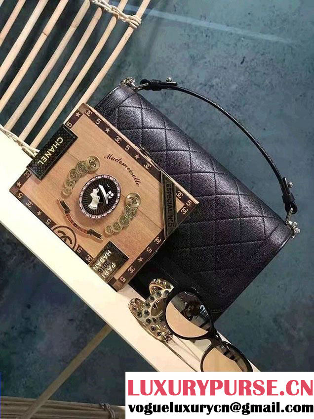 Chanel Wood Havana By Night Cigar Box Kiss-Lock Bag A94644 Cruise 2017