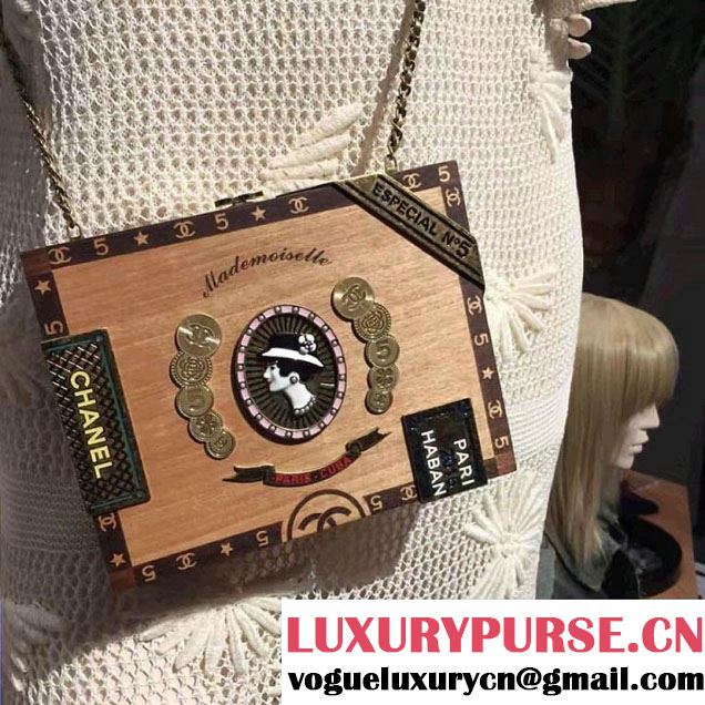 Chanel Wood Havana By Night Cigar Box Kiss-Lock Bag A94644 Cruise 2017