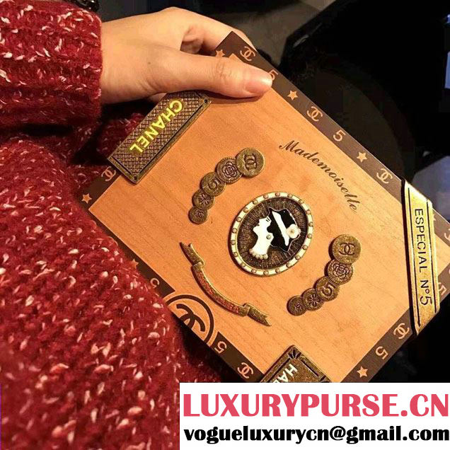 Chanel Wood Havana By Night Cigar Box Kiss-Lock Bag A94644 Cruise 2017