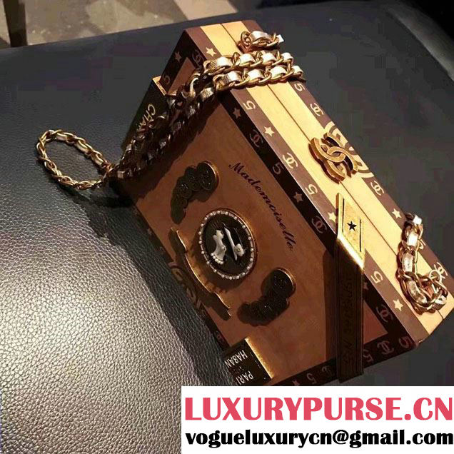 Chanel Wood Havana By Night Cigar Box Kiss-Lock Bag A94644 Cruise 2017