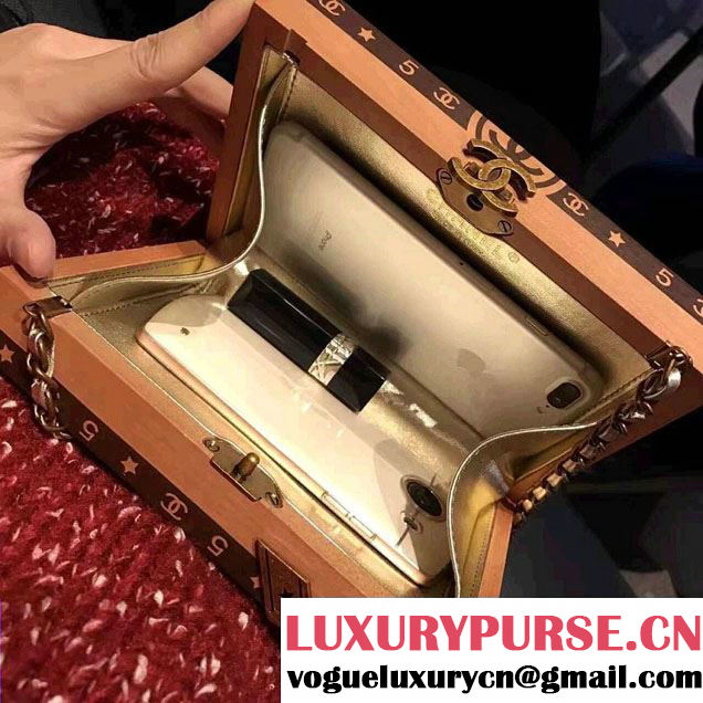 Chanel Wood Havana By Night Cigar Box Kiss-Lock Bag A94644 Cruise 2017