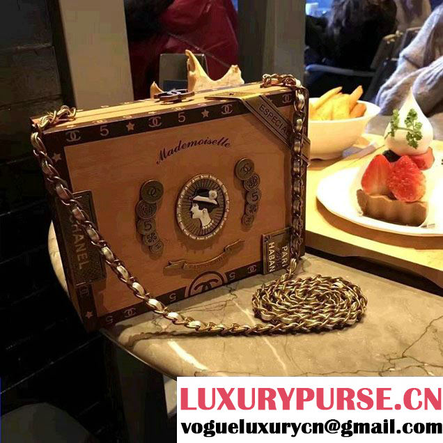 Chanel Wood Havana By Night Cigar Box Kiss-Lock Bag A94644 Cruise 2017