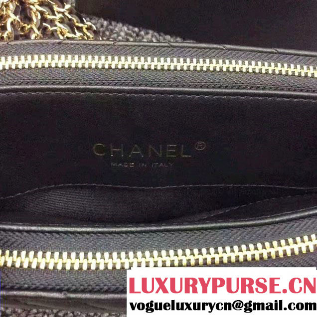 Chanel Chevron Double Zipped Small Clutch Chain Bag A82527 Black/Gold 2017