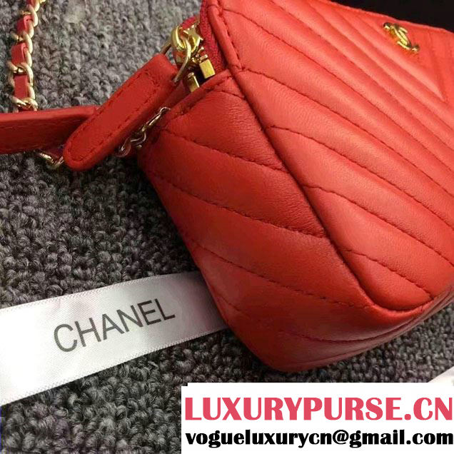 Chanel Chevron Double Zipped Small Clutch Chain Bag A82527 Red/Gold 2017