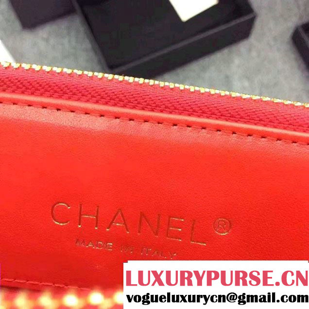 Chanel Chevron Double Zipped Small Clutch Chain Bag A82527 Red/Gold 2017