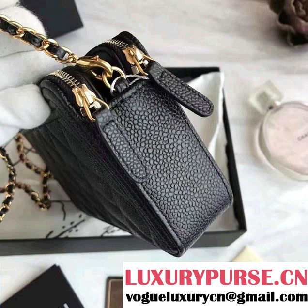 Chanel Grained Calfskin Boy Double Zipped Small Clutch Chain Phone Holder Bag A84069 Black/Gold 2017