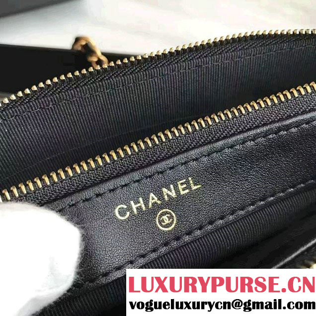 Chanel Grained Calfskin Boy Double Zipped Small Clutch Chain Phone Holder Bag A84069 Black/Gold 2017