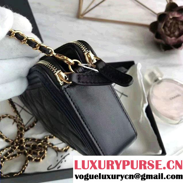 Chanel Lambskin Boy Double Zipped Small Clutch Chain Phone Holder Bag A84069 Black 2017