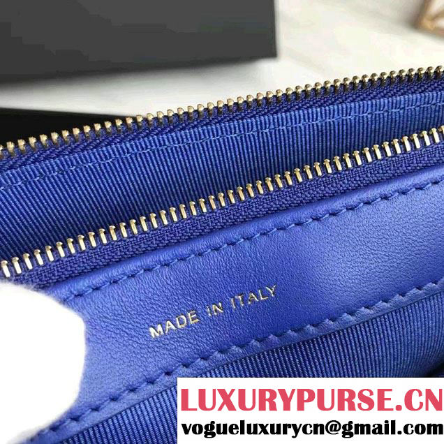 Chanel Lambskin Boy Double Zipped Small Clutch Chain Phone Holder Bag A84069 Blue 2017