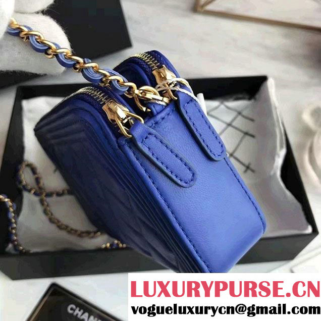 Chanel Lambskin Boy Double Zipped Small Clutch Chain Phone Holder Bag A84069 Blue 2017