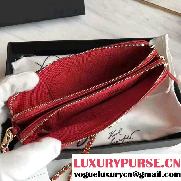 Chanel Lambskin Boy Double Zipped Small Clutch Chain Phone Holder Bag A84069 Red 2017