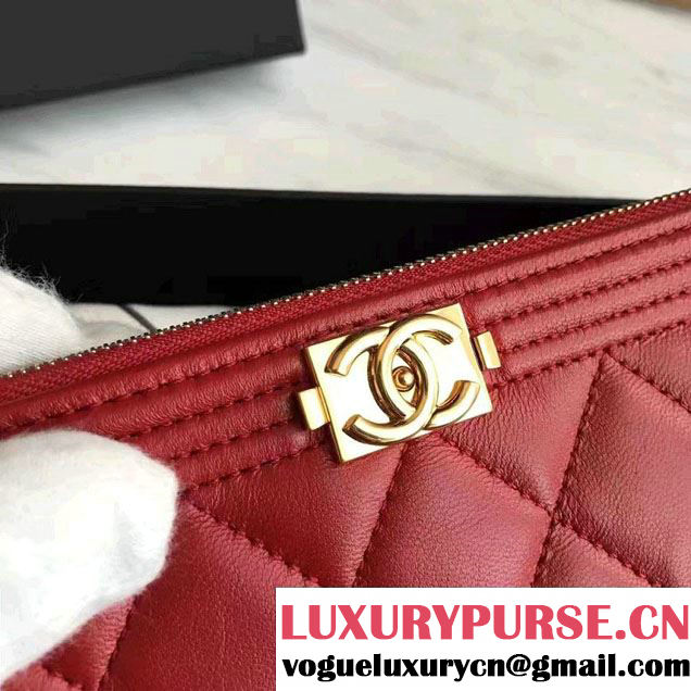 Chanel Lambskin Boy Double Zipped Small Clutch Chain Phone Holder Bag A84069 Red 2017