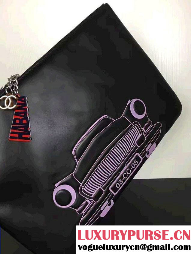 Chanel Lambskin and Car Printed Pouch Clutch Bag 2017