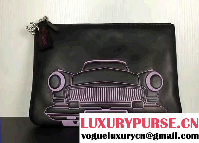 Chanel Lambskin and Car Printed Pouch Clutch Bag 2017