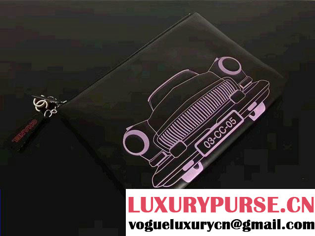 Chanel Lambskin and Car Printed Pouch Clutch Bag 2017