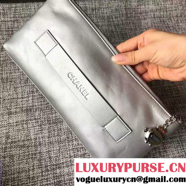 Chanel Keyboard Pouch Bag With Robot Charm Sliver 2017