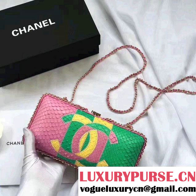 Chanel Python Textured Evening Bag A94462 Pink/Green/Gold 2017