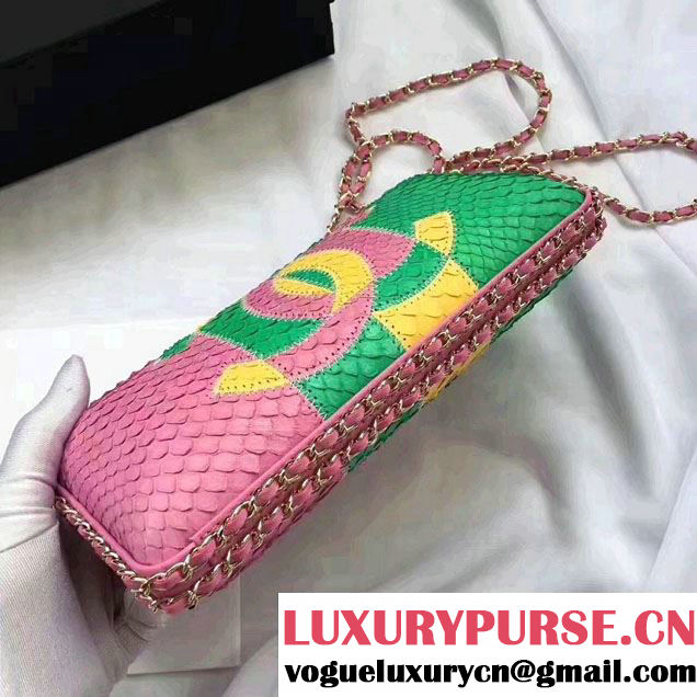 Chanel Python Textured Evening Bag A94462 Pink/Green/Gold 2017