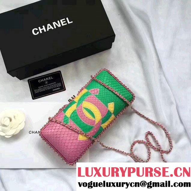 Chanel Python Textured Evening Bag A94462 Pink/Green/Gold 2017
