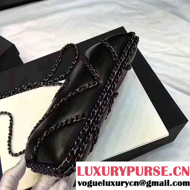Chanel Leather V Chain Detail Evening Bag Black 2017