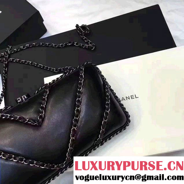 Chanel Leather V Chain Detail Evening Bag Black 2017