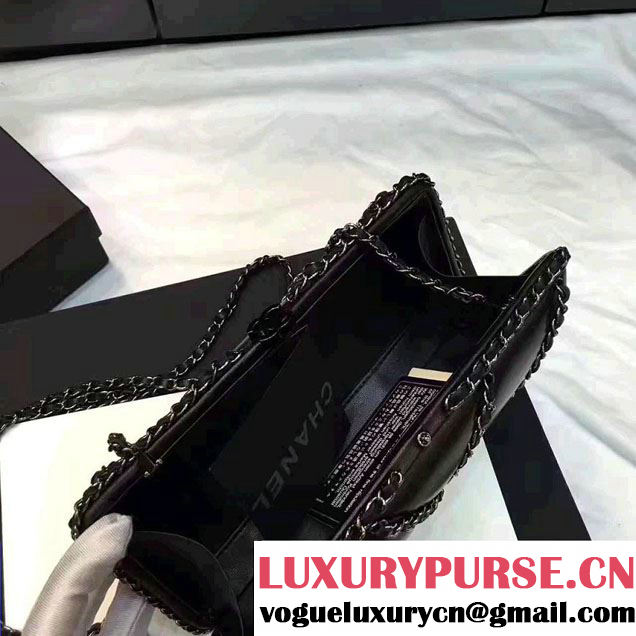 Chanel Leather V Chain Detail Evening Bag Black 2017