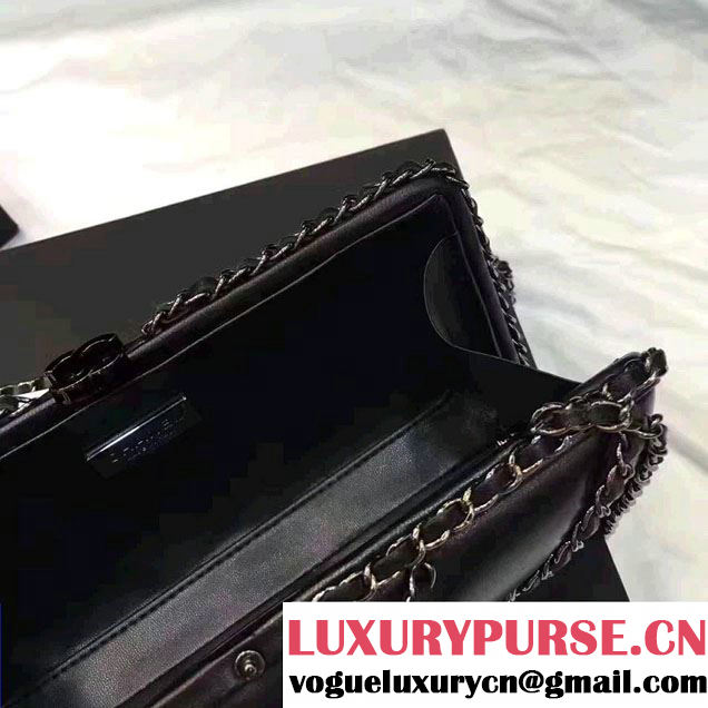 Chanel Leather V Chain Detail Evening Bag Black 2017