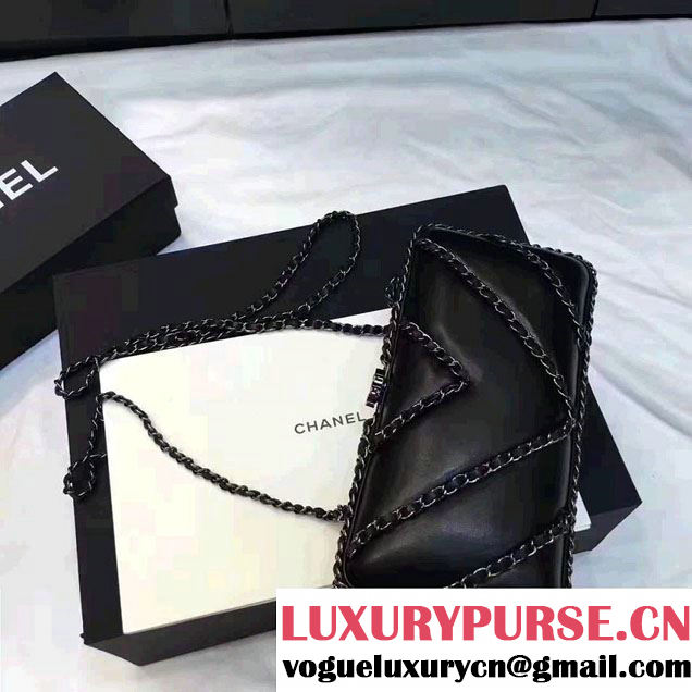 Chanel Leather V Chain Detail Evening Bag Black 2017