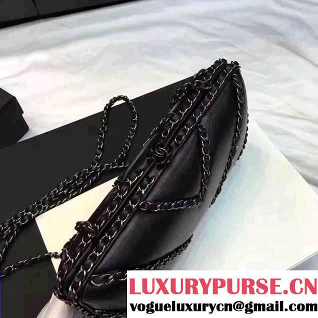 Chanel Leather V Chain Detail Evening Bag Black 2017