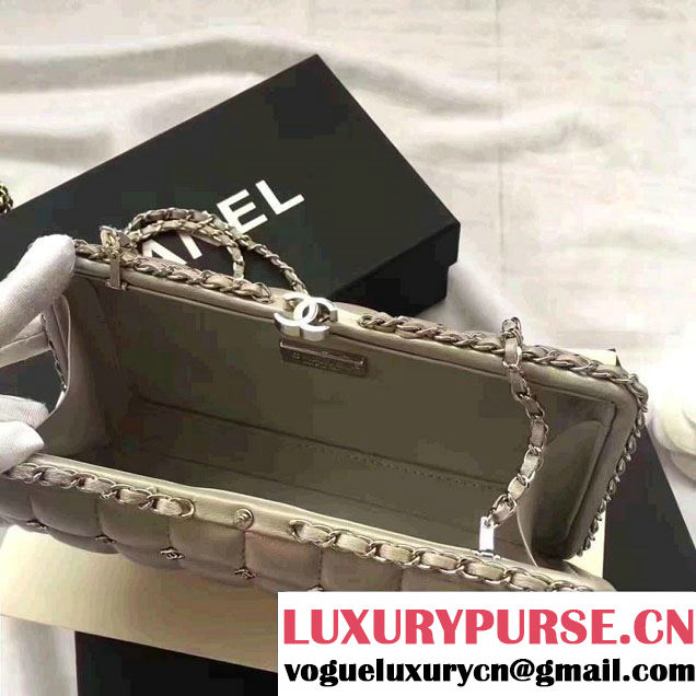 Chanel Leather Grid Design Metallic Logo Detail Evening Bag Sliver 2017
