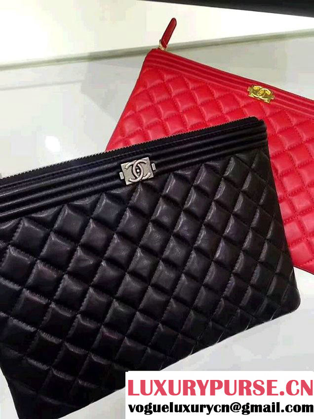 Chanel Lambskin Leather Sliver Metal Medium/Small Zip Pouch Black 2017