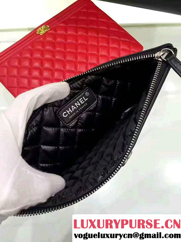Chanel Lambskin Leather Sliver Metal Medium/Small Zip Pouch Black 2017