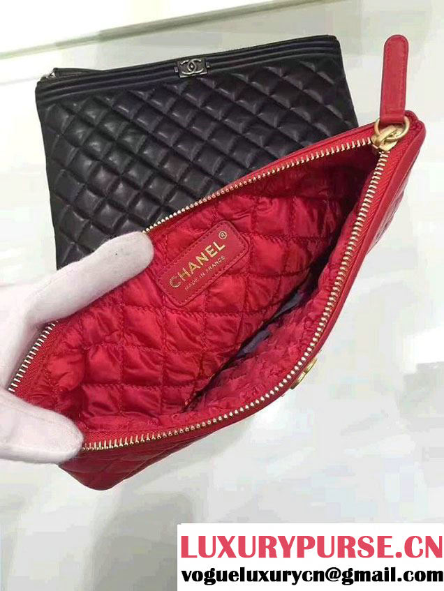 Chanel Lambskin Leather Sliver Metal Medium/Small Zip Pouch Red 2017
