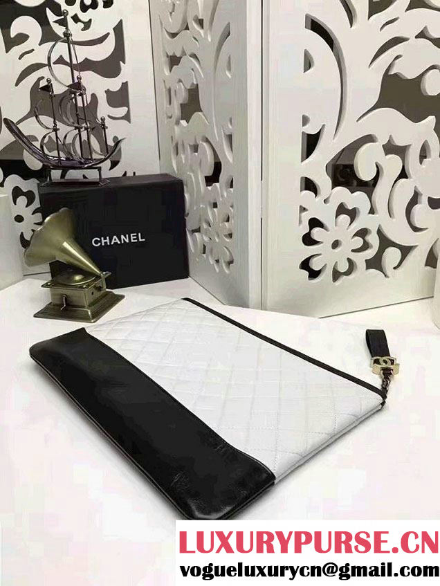 Chanel Gabrielle Pouch Clutch Large Bag A84288 White/Black 2017