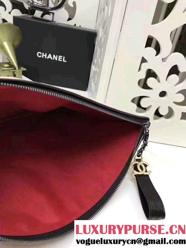 Chanel Gabrielle Pouch Clutch Large Bag A84288 Beige/Black 2017