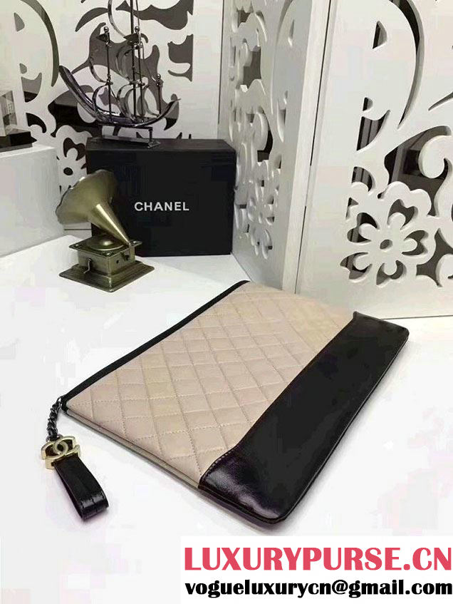 Chanel Gabrielle Pouch Clutch Large Bag A84288 Beige/Black 2017
