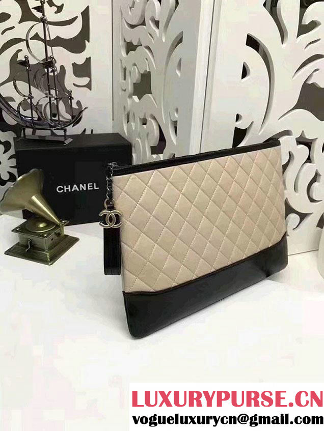 Chanel Gabrielle Pouch Clutch Large Bag A84288 Beige/Black 2017