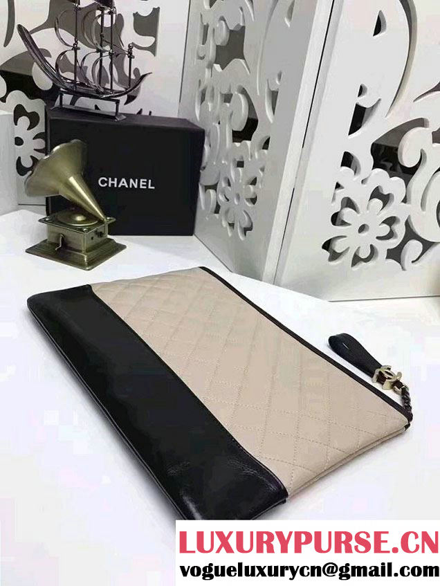 Chanel Gabrielle Pouch Clutch Large Bag A84288 Beige/Black 2017