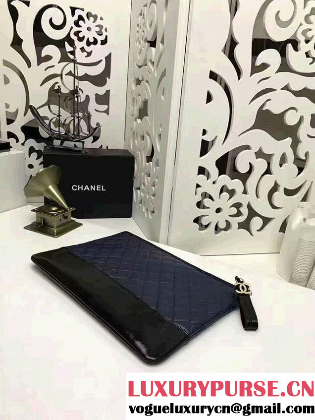Chanel Gabrielle Pouch Clutch Large Bag A84288 Navy Blue/Black 2017