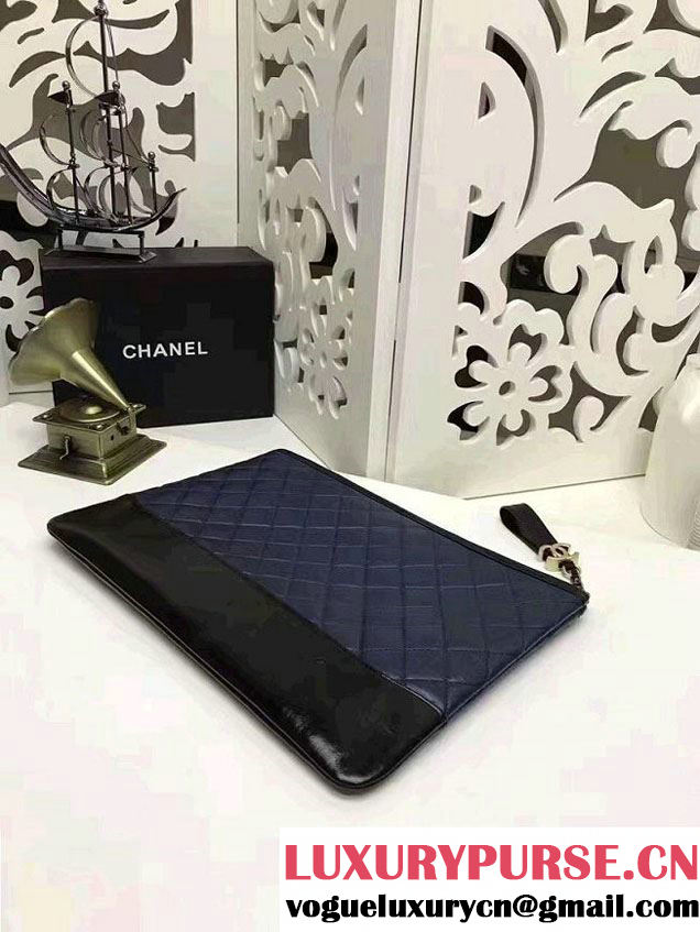 Chanel Gabrielle Pouch Clutch Large Bag A84288 Navy Blue/Black 2017