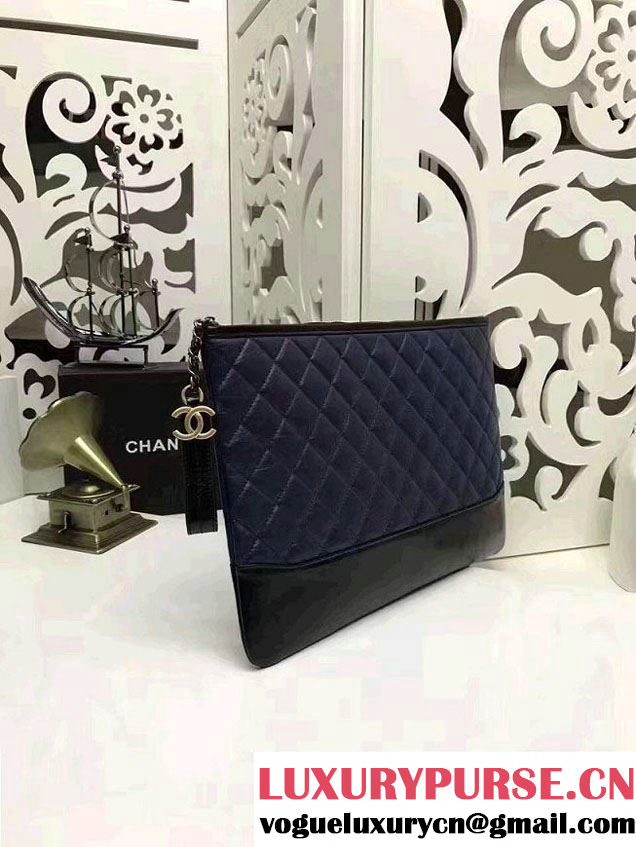 Chanel Gabrielle Pouch Clutch Large Bag A84288 Navy Blue/Black 2017