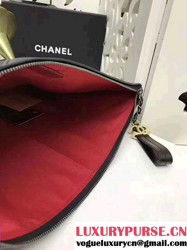 Chanel Gabrielle Pouch Clutch Large Bag A84288 Navy Blue/Black 2017