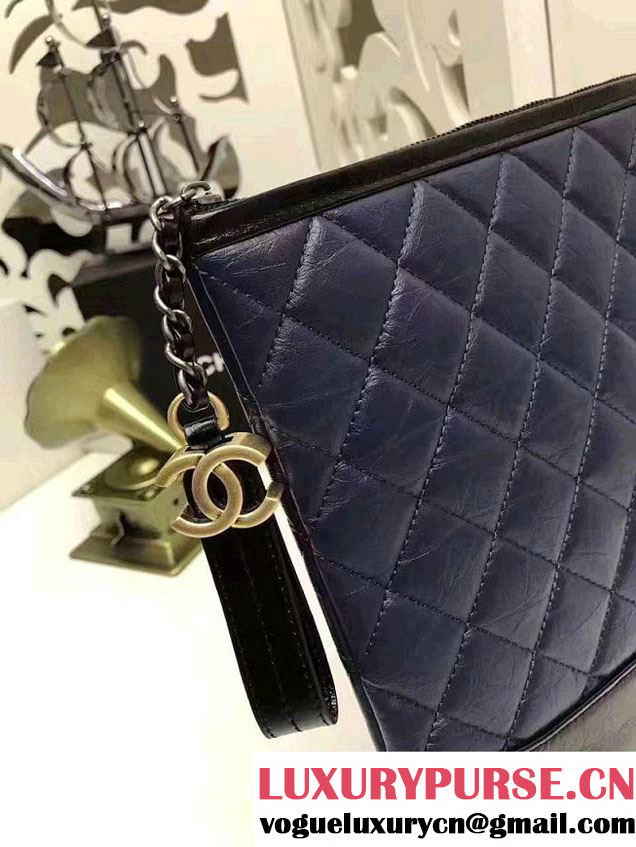 Chanel Gabrielle Pouch Clutch Large Bag A84288 Navy Blue/Black 2017